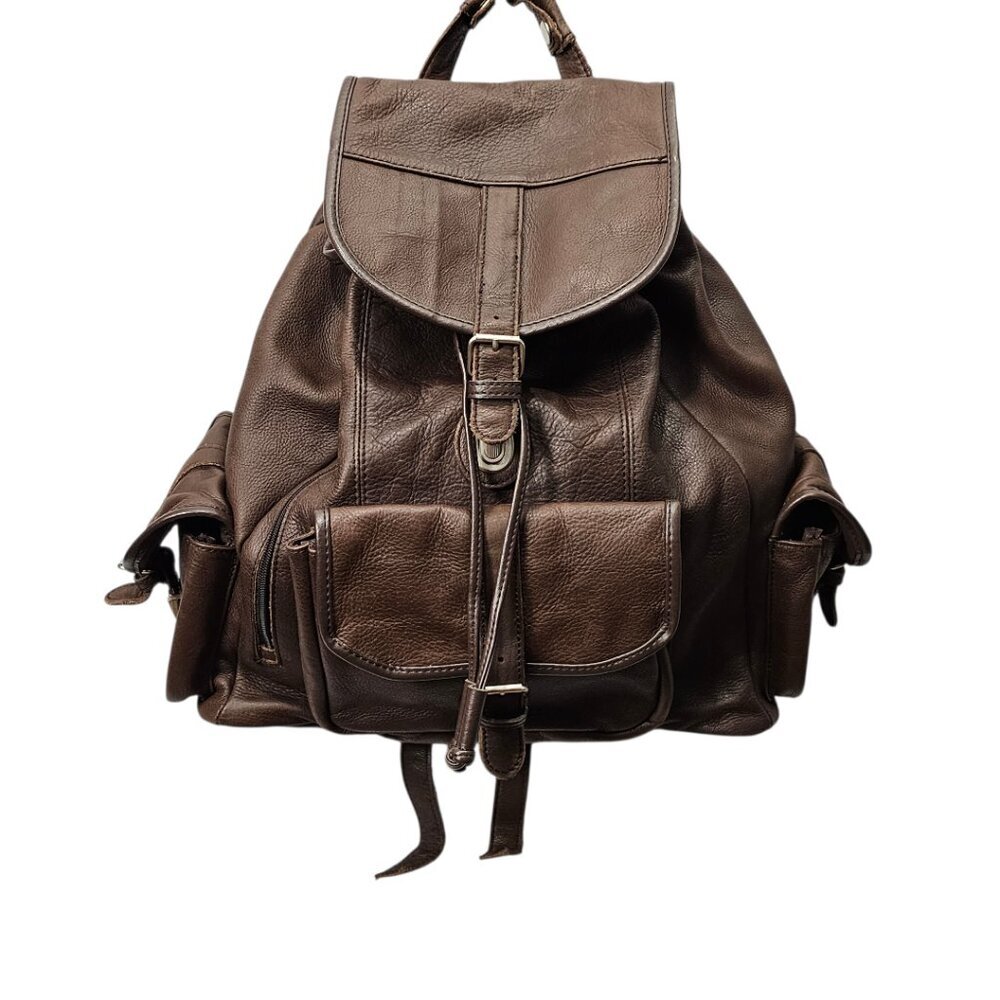Marlboro Vintage Leather Drawstring Boho Unlimited Promo Large Brown Backpack - Picture 14 of 14